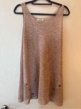 Cocobleu Boho Knit Tank Top Tunic Open Stitch Trim